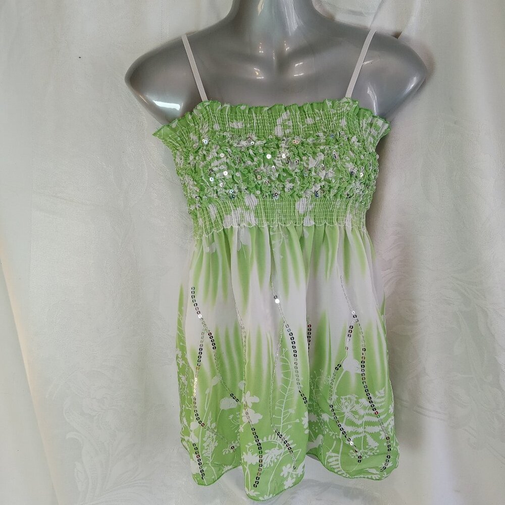 Bizz Girl Sequin Halter Tunic Top Boho Festival Beach Summer XL Sequin Green